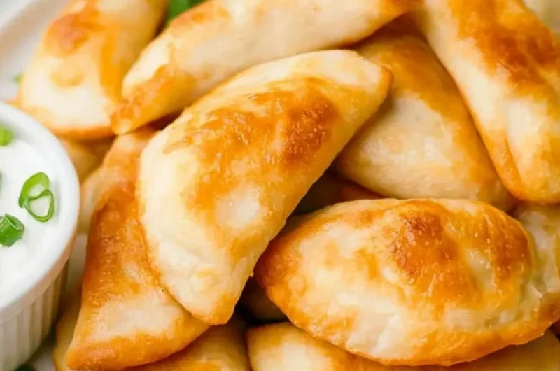 Air fryer frozen pierogies cooked to crispy perfection