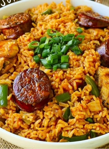 Delicious bowl of Authentic New Orleans Creole Jambalaya with colorful ingredients.
