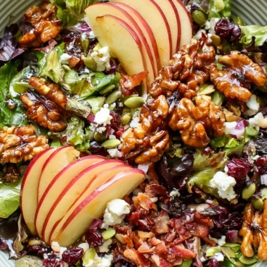 Cozy apple walnut salad with fresh apples, walnuts, and greens