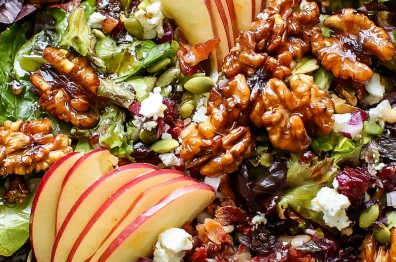 Cozy apple walnut salad with fresh apples, walnuts, and greens