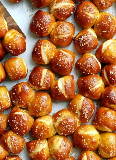 Freshly baked cozy homemade pretzel bites served with dipping sauce.