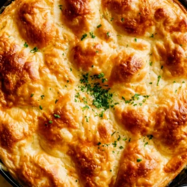 Homemade Dutch Oven Chicken Pot Pie with golden crust and vegetables