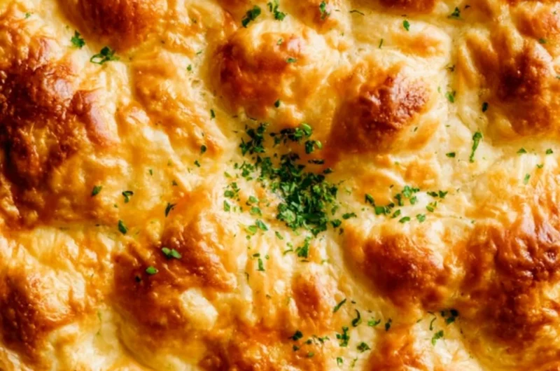 Homemade Dutch Oven Chicken Pot Pie with golden crust and vegetables