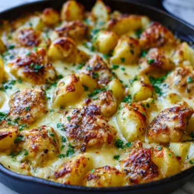 Garlic Parmesan Chicken served with roasted potatoes on a plate