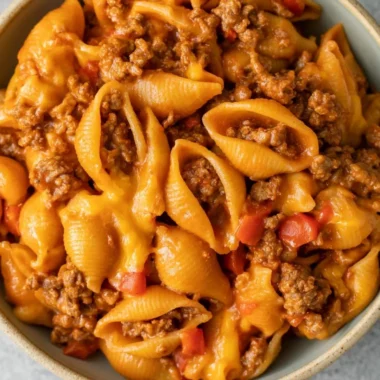 High protein taco pasta dish garnished with fresh ingredients and served in a bowl.