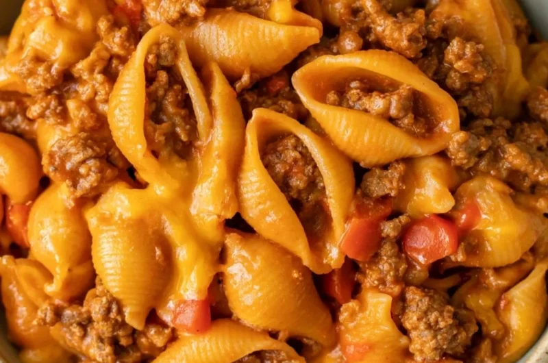 High protein taco pasta dish garnished with fresh ingredients and served in a bowl.