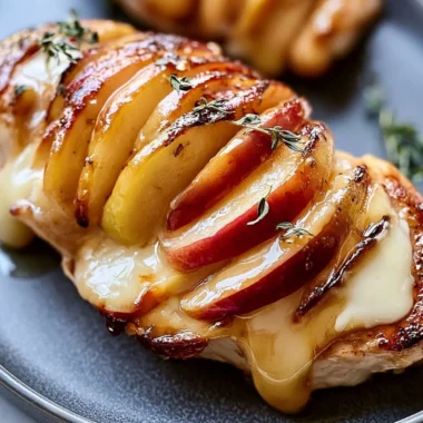 Maple glazed apple and brie stuffed chicken dish ready to serve