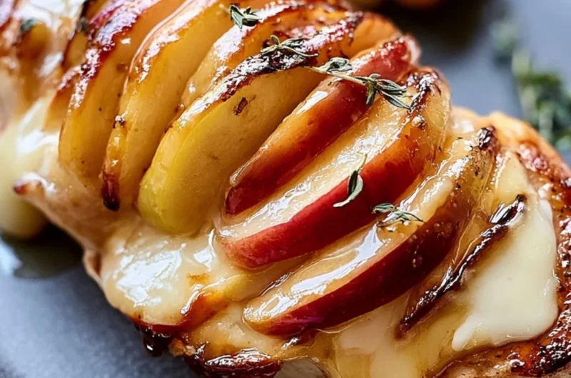 Maple glazed apple and brie stuffed chicken dish ready to serve